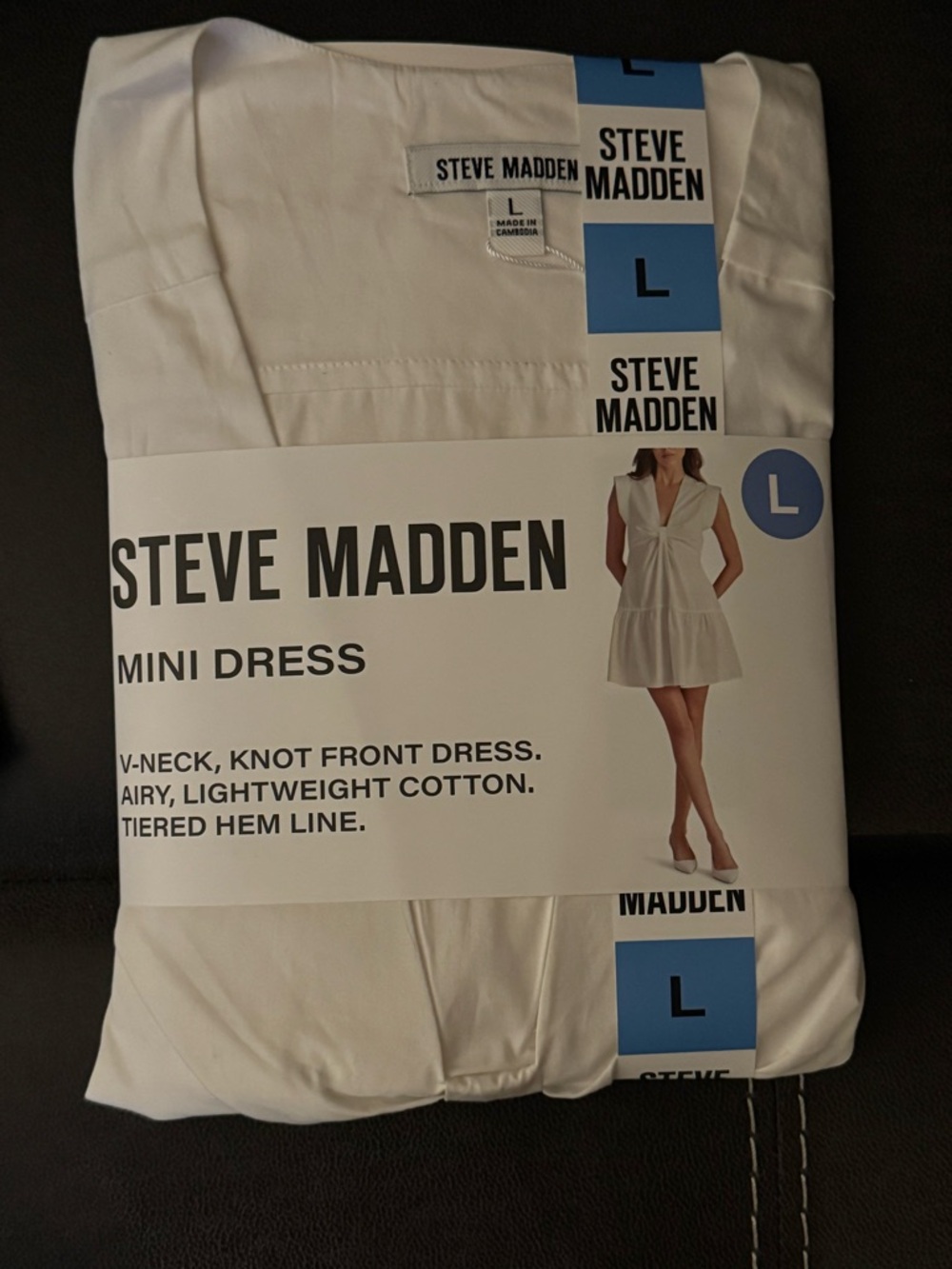 Steve Madden White Tiered Mini Dress with Front Tie